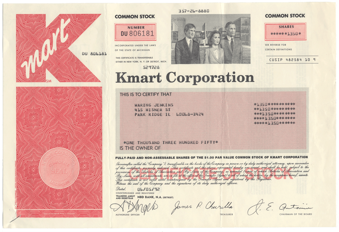 K Mart Corporation Stock Certificate
