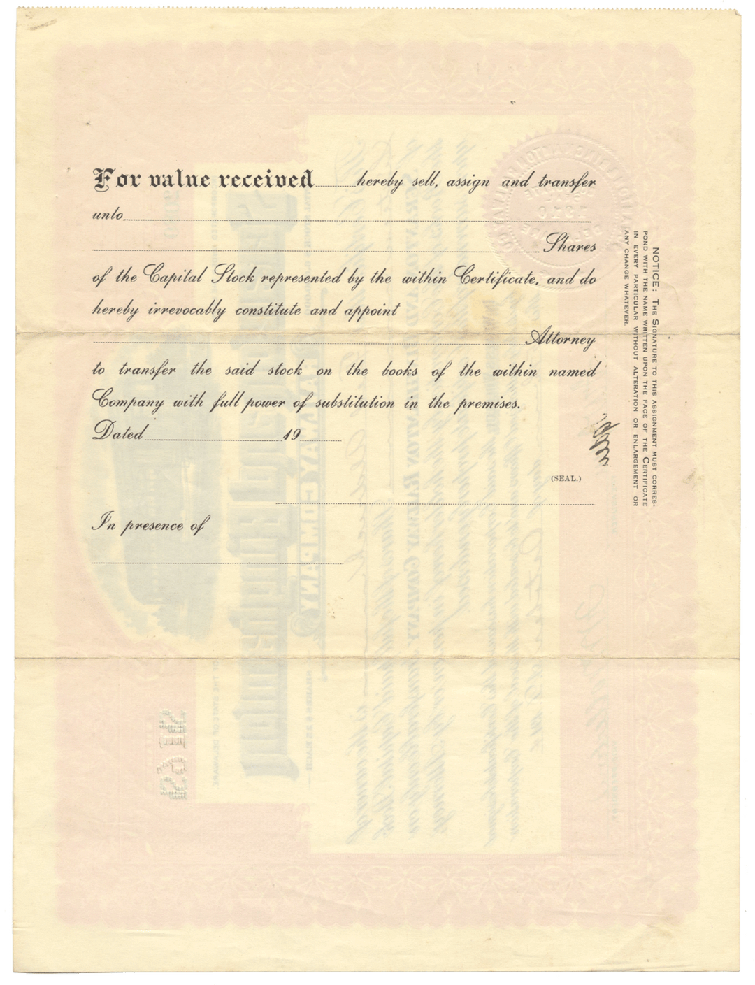 Scranton & Binghamton Railway Company Stock Certificate