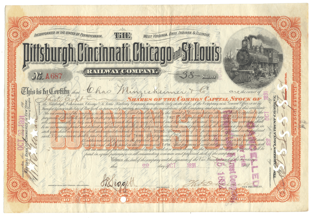 Pittsburgh, Cincinnati, Chicago and St. Louis Railway Company Stock Certificate