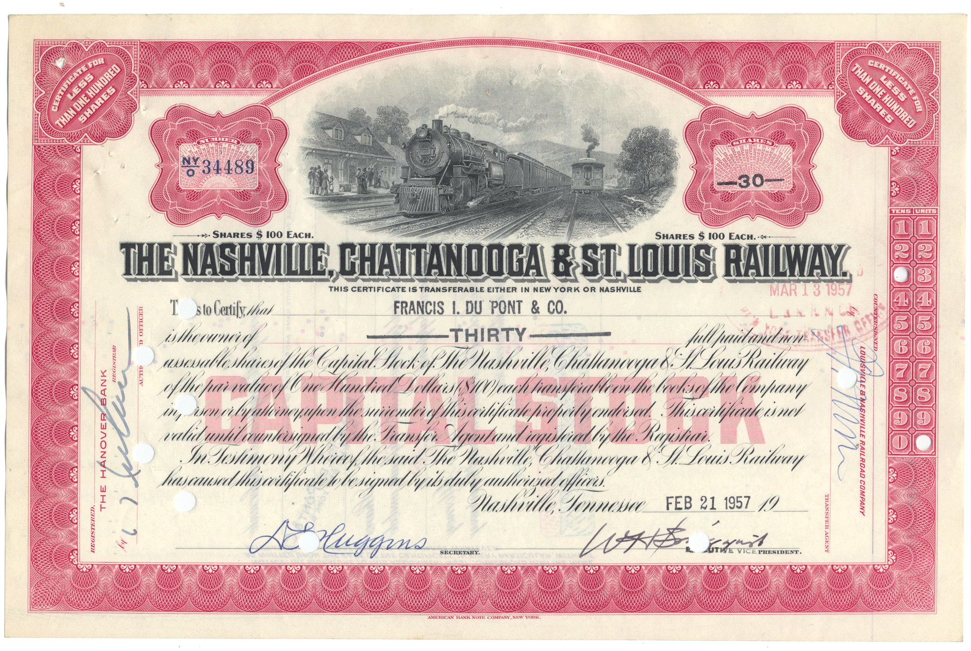 Nashville, Chattanooga & St. Louis Railway Company (LOT OF 6 PIECES)