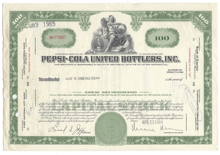 Pepsi-Cola United Bottlers, Inc. Stock Certificate