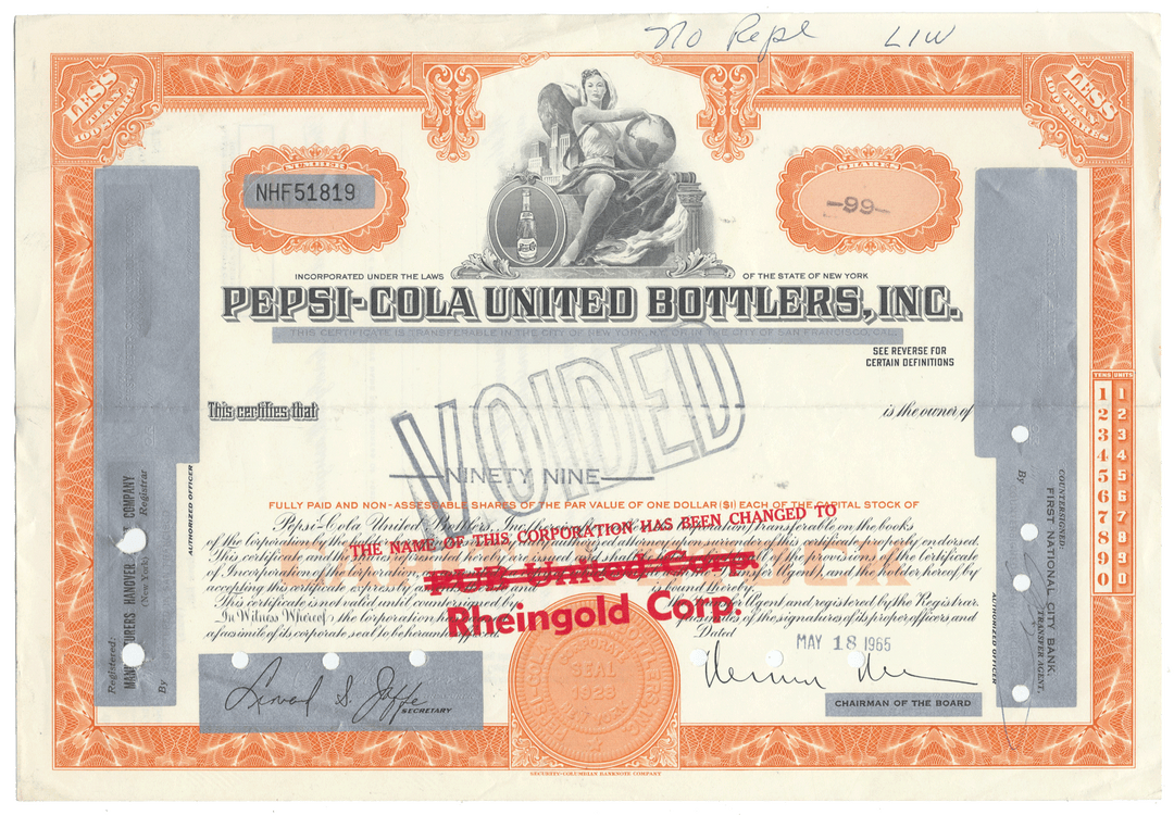 Pepsi-Cola United Bottlers, Inc. stock certificate