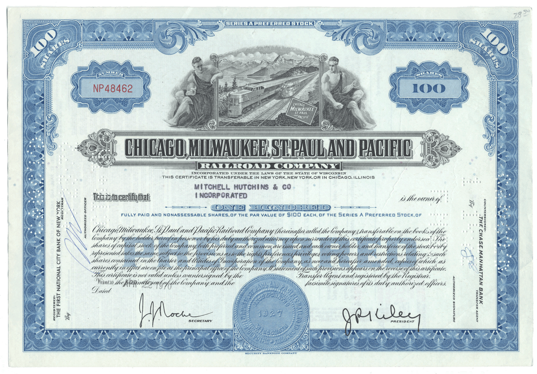 Chicago, Milwaukee, St. Paul and Pacific Railroad Company Stock Certificate