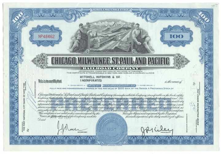 Chicago, Milwaukee, St. Paul and Pacific Railroad Company Stock Certificate