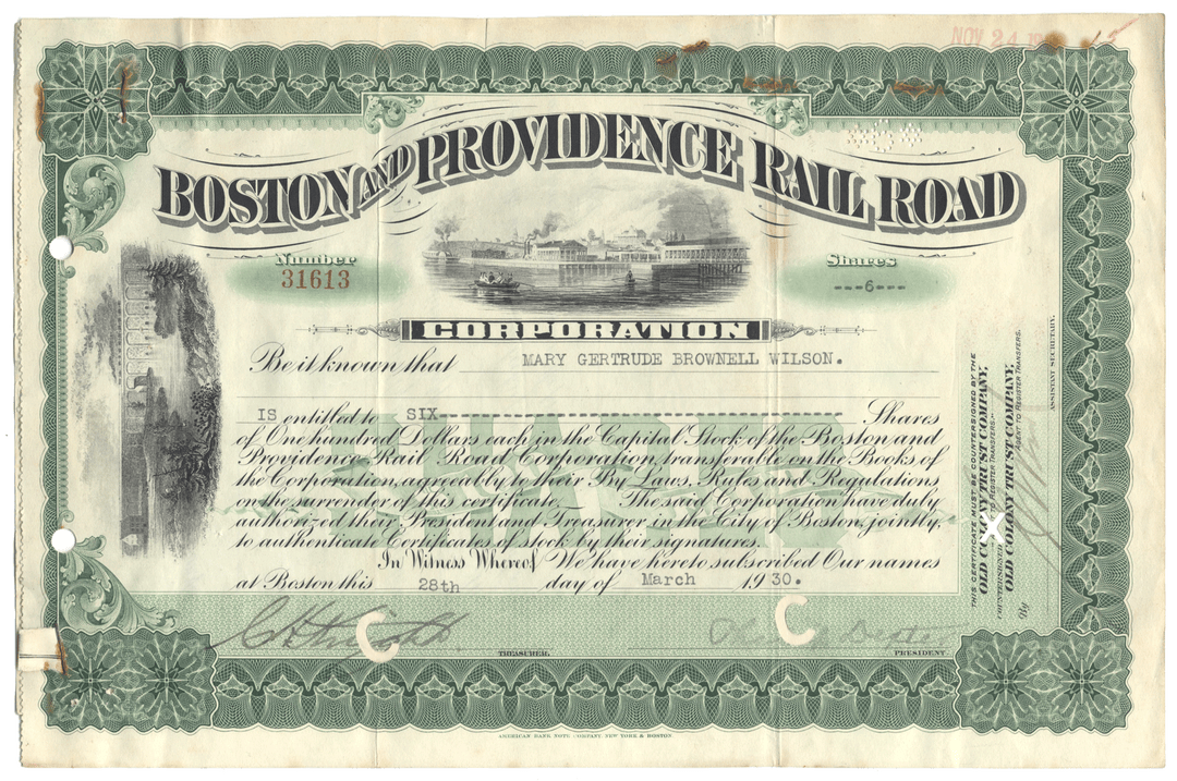 Boston and Providence Rail Road Corporation (LOT OF 5 PIECES)