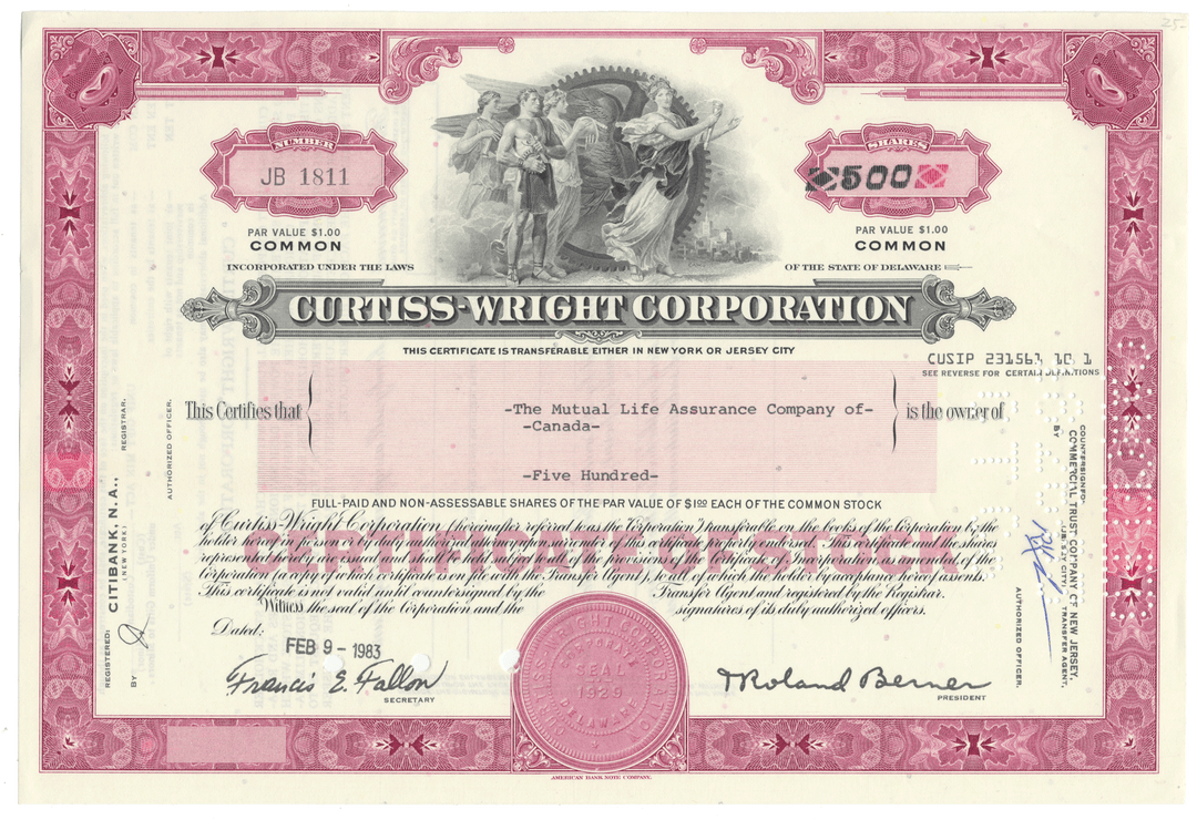 Curtiss-Wright Corporation Stock Certificate