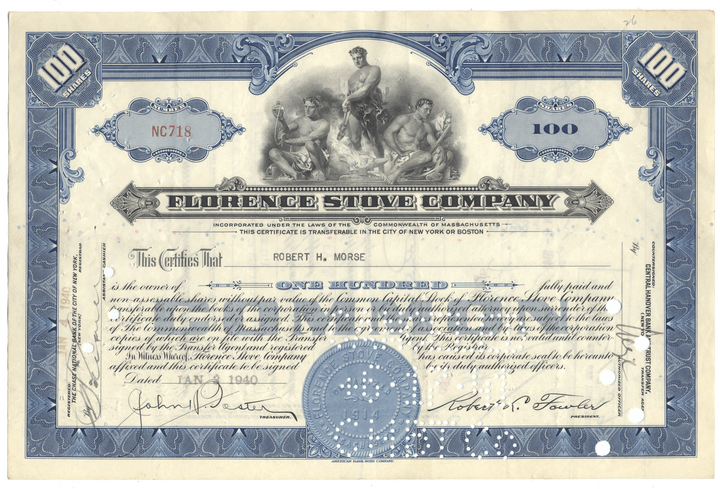 Florence Stove Company Stock Certificate