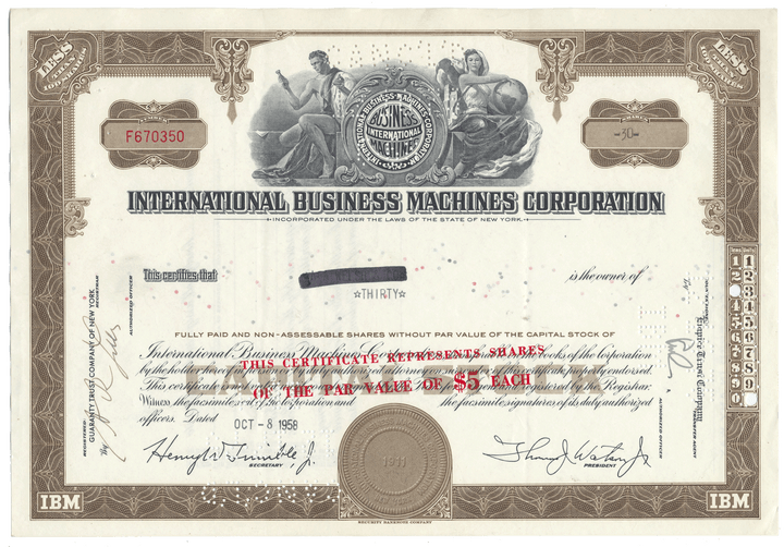 Vintage International Business Machines Corporation stock certificate