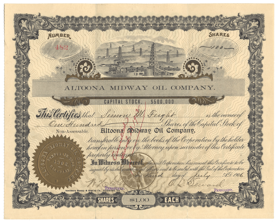 Altoona Midway Oil Company Stock Certificate