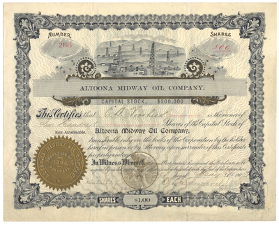 Altoona Midway Oil Company Stock Certificate