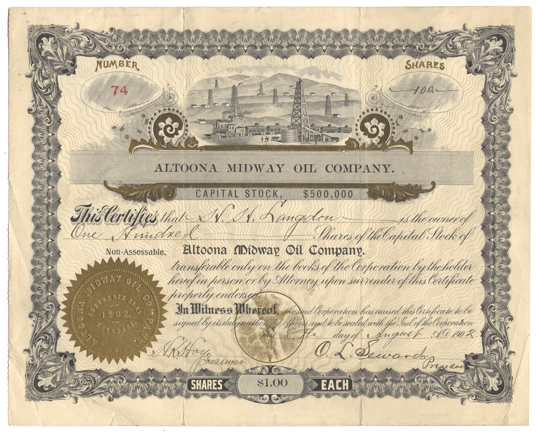 Altoona Midway Oil Company Stock Certificate
