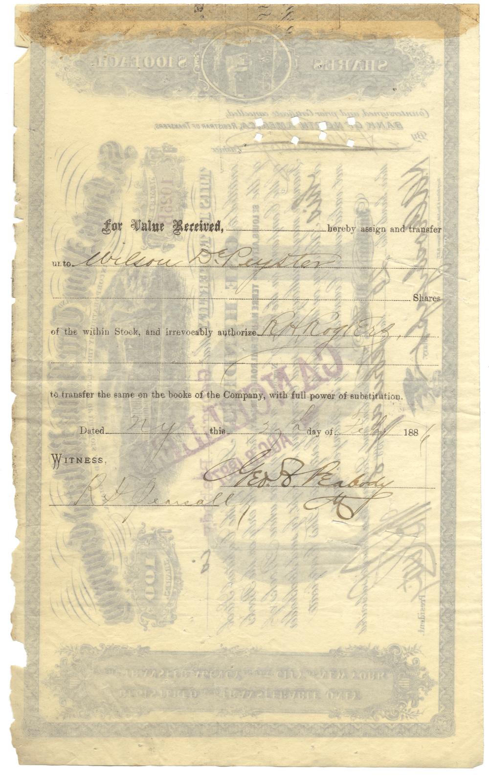 St. Louis, Alton and Terre Haute Railroad Company Stock Certificate Signed by George Peabody