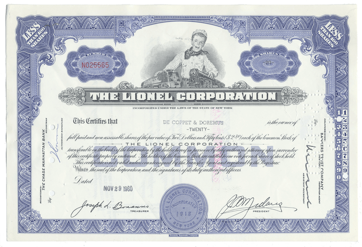 Lionel Corporation Stock Certificate