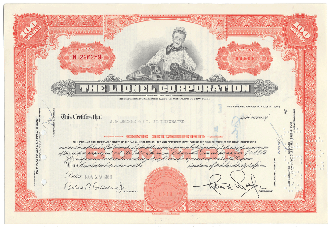 Lionel Corporation Stock Certificate