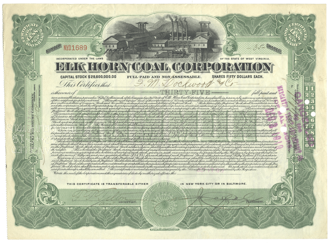 Elk Horn Coal Corporation stock certificate