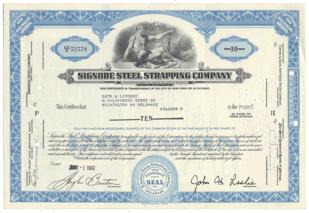 Signode Steel Strapping Company stock certificate
