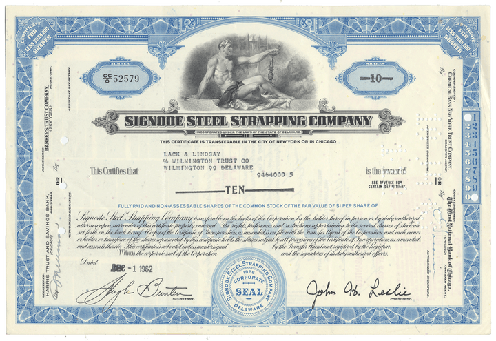 Signode Steel Strapping Company stock certificate