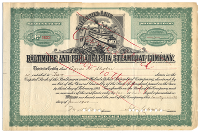 Baltimore and Philadelphia Steamboat Company Stock Certificate