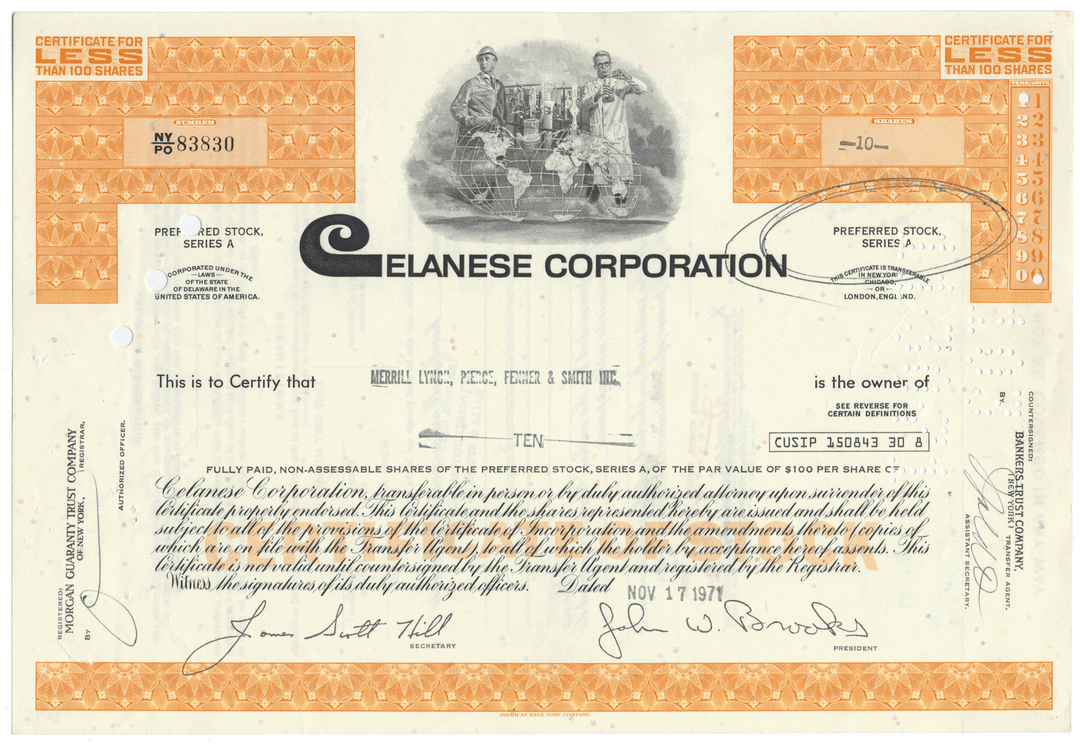 Celanese Corporation Stock Certificate