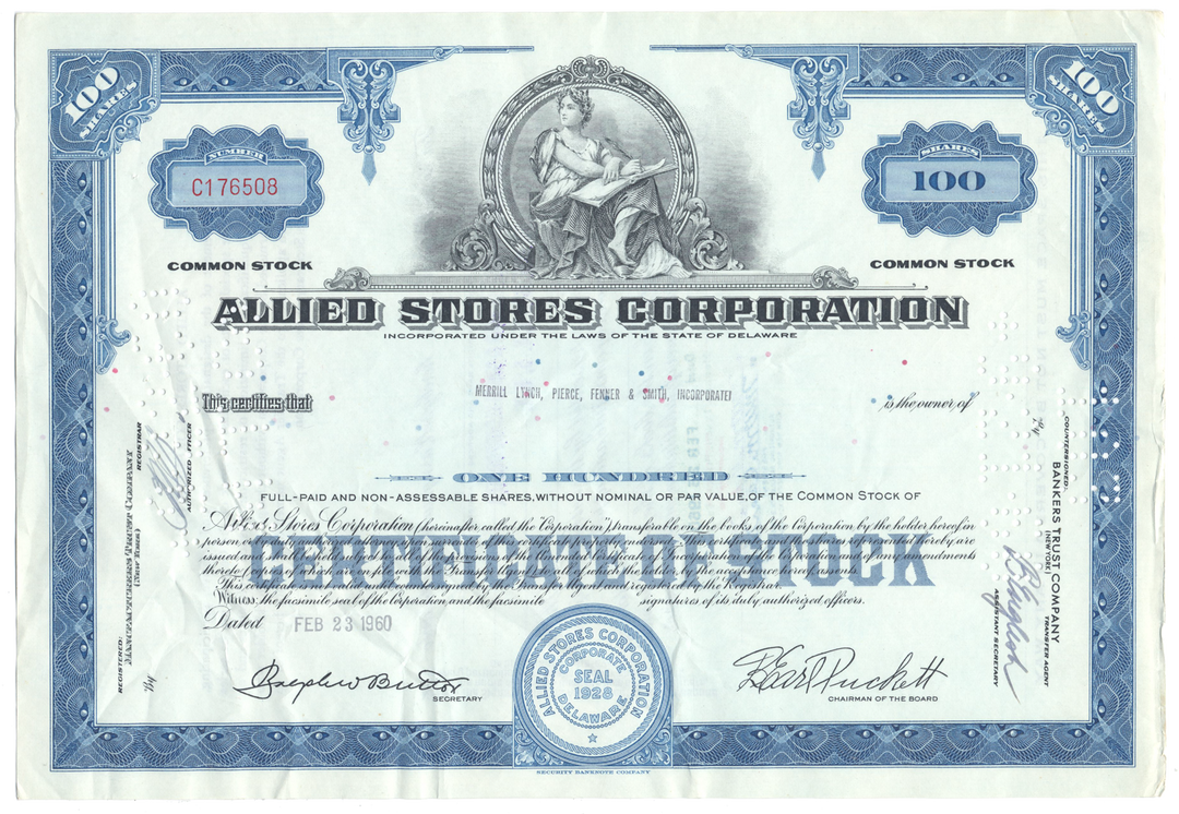 Allied Stores Corporation Stock Certificate