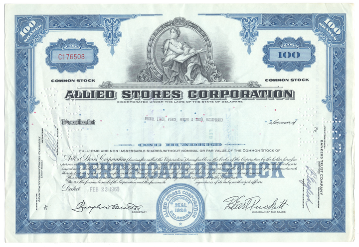 Allied Stores Corporation Stock Certificate