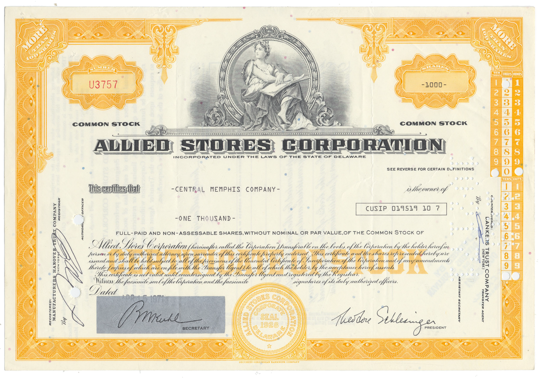 Allied Stores Corporation Stock Certificate