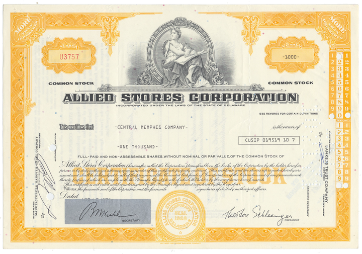Allied Stores Corporation Stock Certificate