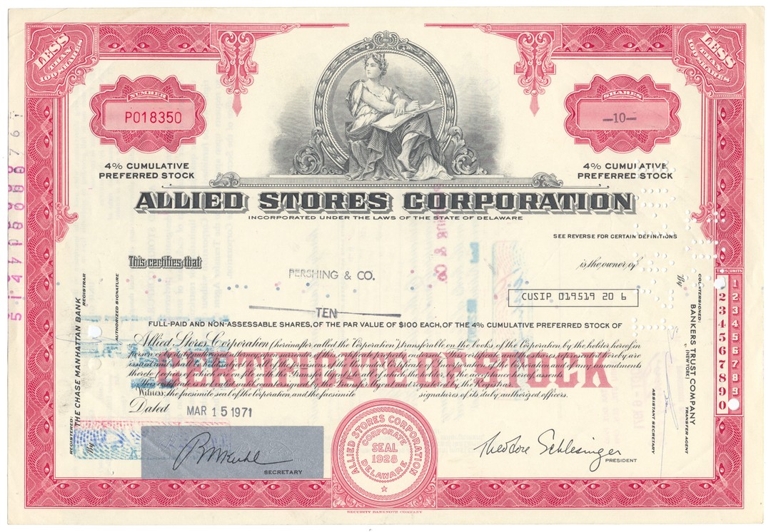 Allied Stores Corporation Stock Certificate