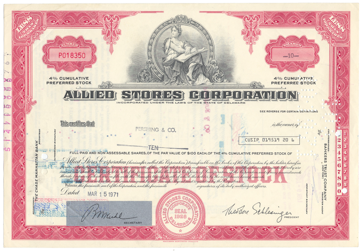 Allied Stores Corporation Stock Certificate
