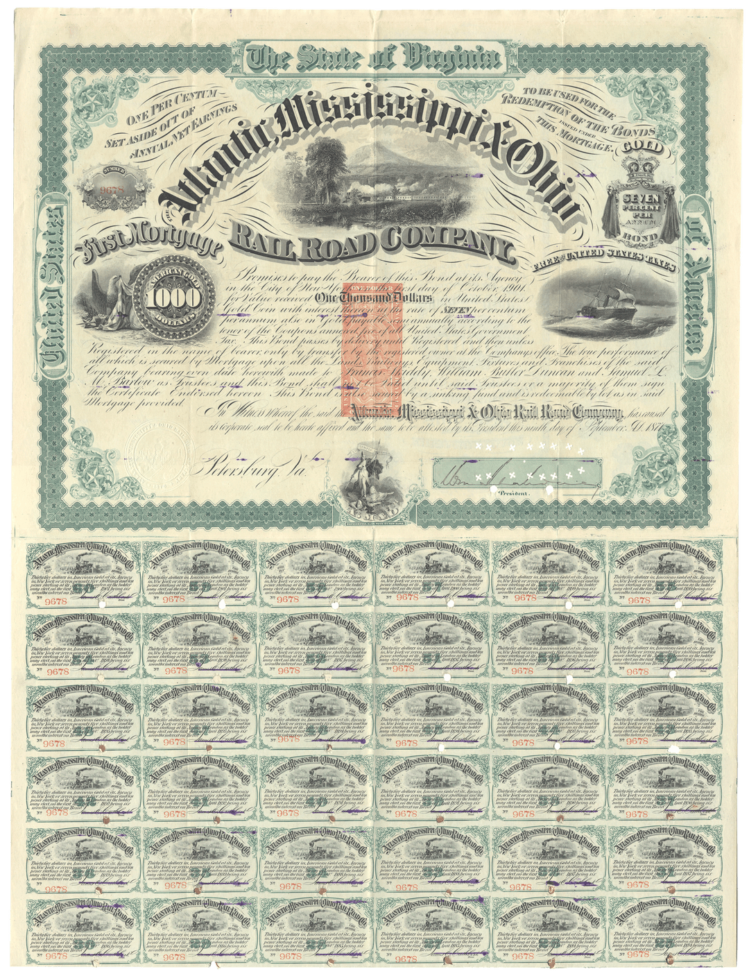 Atlantic, Mississippi & Ohio Rail Road Company (Signed by William Mahone)