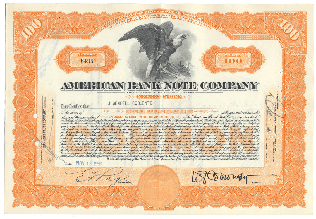 American Bank Note Company Stock Certificate