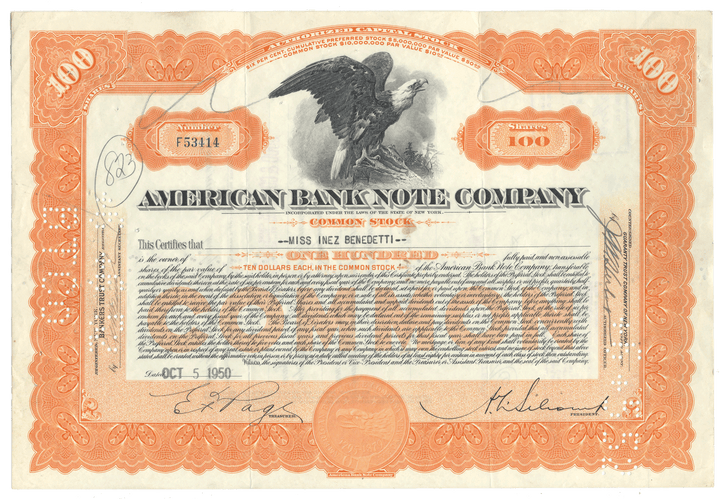 American Bank Note Company Stock Certificate