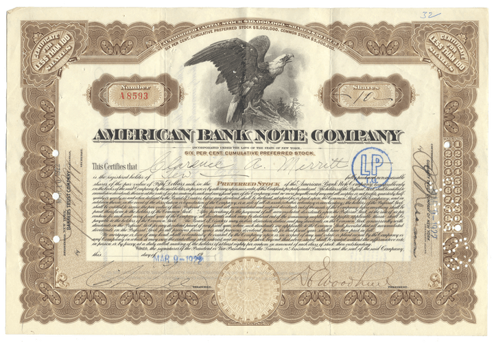 American Bank Note Company Stock Certificate