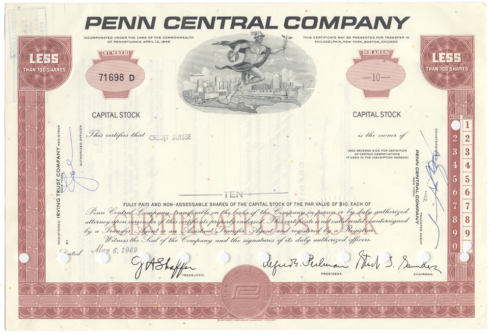 Penn Central Company Stock Certificate