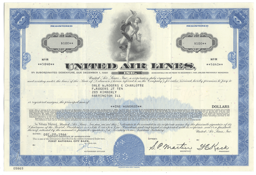 United Air Lines, Inc. Bond Certificate