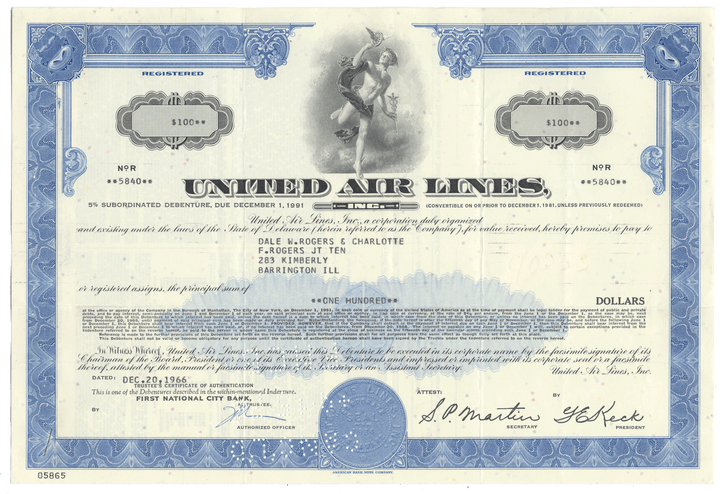United Air Lines, Inc. Bond Certificate
