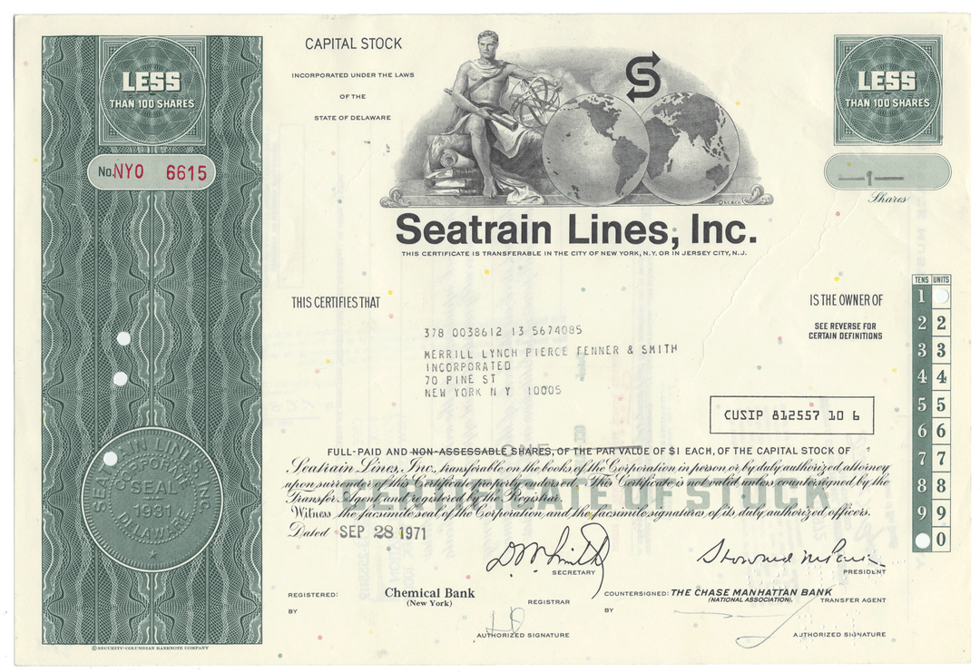Seatrain Lines, Inc. Stock Certificate