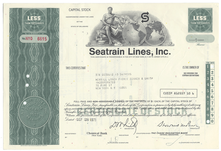 Seatrain Lines, Inc. Stock Certificate