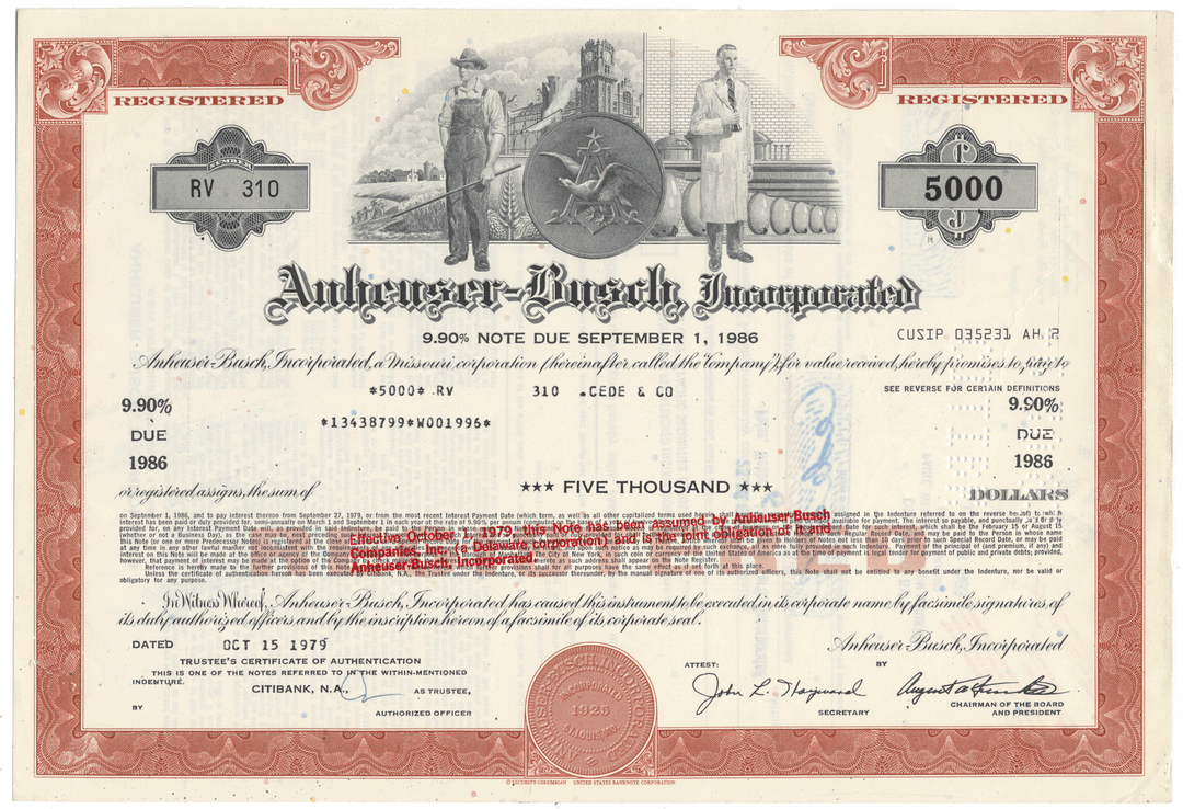 Anheuser-Busch bond certificate