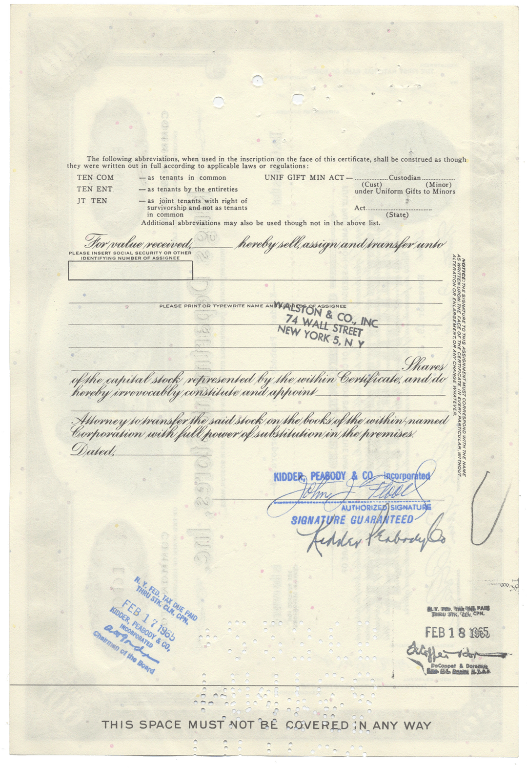 King's Department Stores, Inc. Stock Certificate