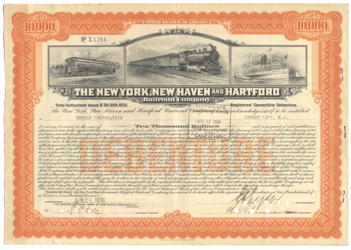 New York, New Haven and Hartford Railroad Company Bond Certificate