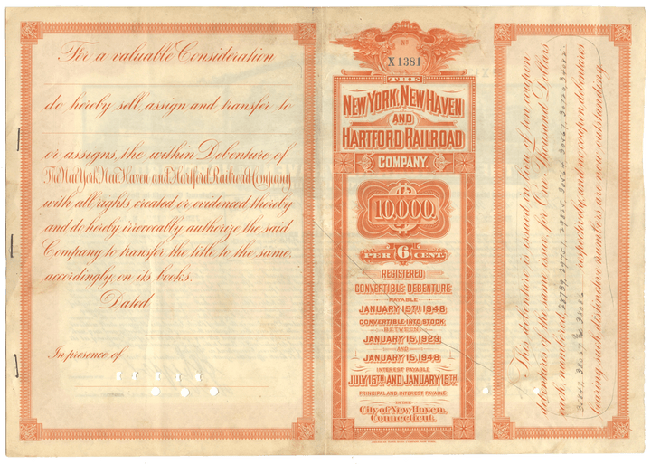 New York, New Haven and Hartford Railroad Company Bond Certificate