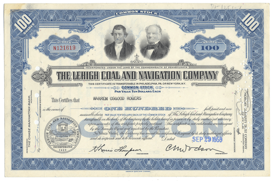 Lehigh Coal and Navigation Company Stock Certificate
