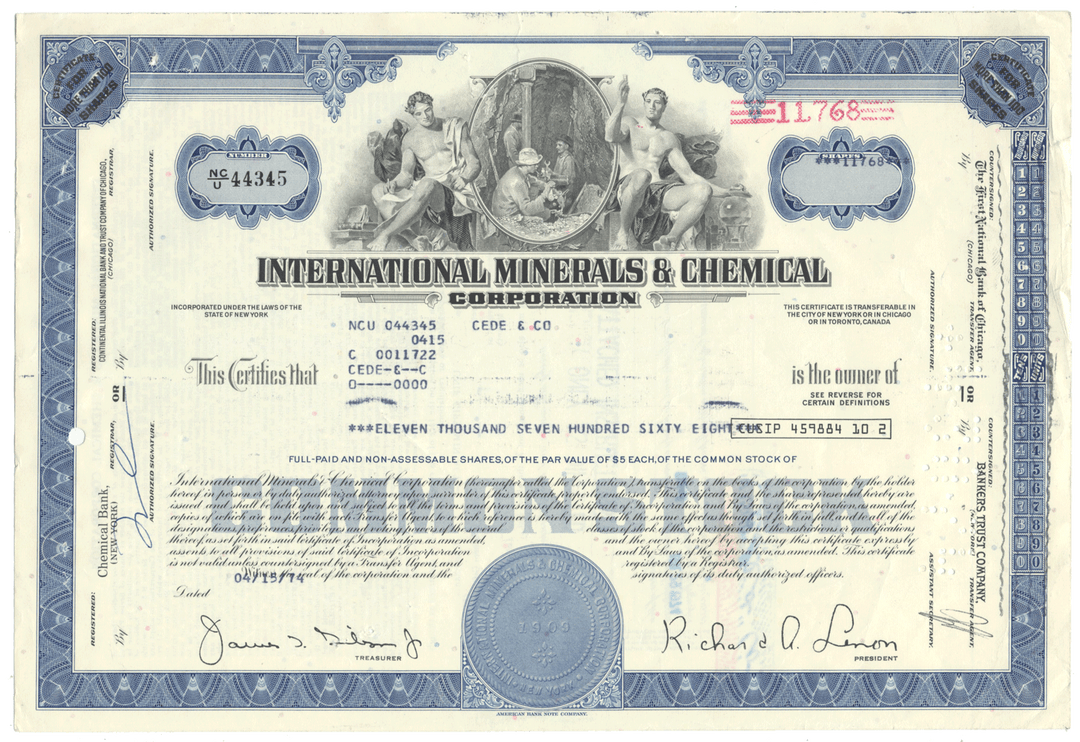 International Minerals & Chemical Corporation Stock Certificate