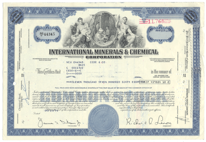 International Minerals & Chemical Corporation Stock Certificate
