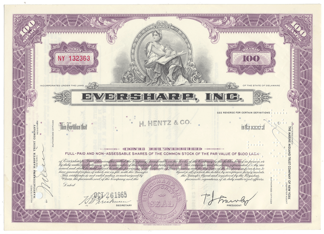 Eversharp, Inc. Stock Certificate
