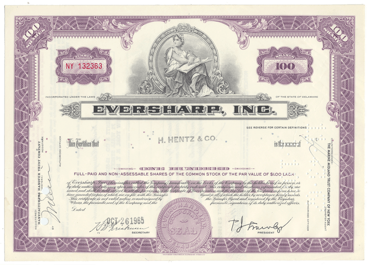 Eversharp, Inc. Stock Certificate