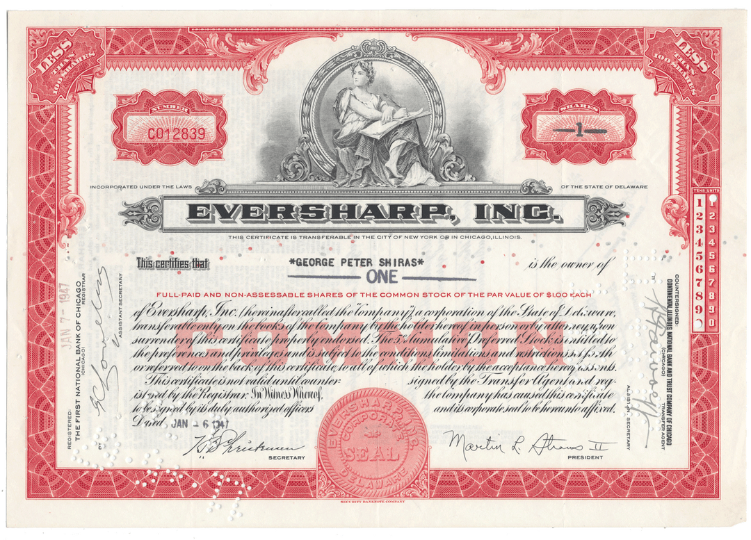 Eversharp, Inc. Stock Certificate