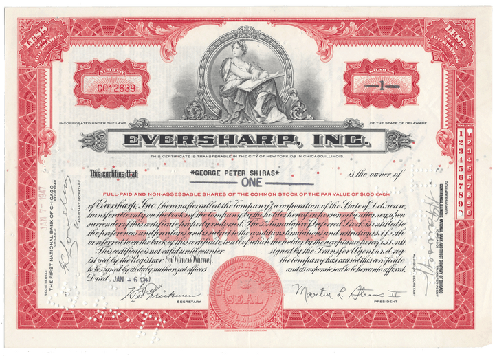 Eversharp, Inc. Stock Certificate