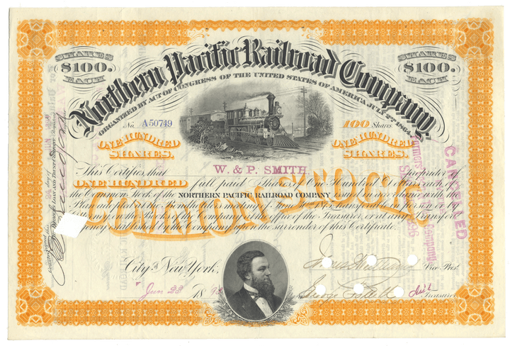 Northern Pacific Railroad Company Stock Certificate